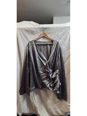 New Women's Shiny Satin Gray Top